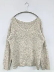 ニット/セーター ベージュ 無地 Vネック 長袖 ミドル丈