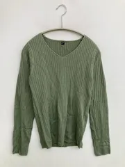 ニット/セーター S カーキ ウール・ニット 無地 ミドル丈 長袖 Vネック