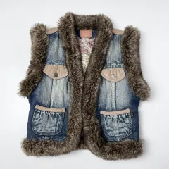 crojin ヴィンテージ デニム ファー ベスト M