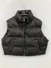 ZARA ザラ ダウンベスト USA L ブラック 合成皮革/人工皮革 無地 フードなし