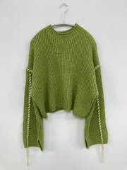 AZUL by MOUSSY アズールバイマウジー ニット/セーター F ライトグリーン ウール・ニット ナイロン 無地 刺繍 ショート丈 長袖 クルーネック(丸首)