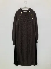 grove グローブ ワンピース L ブラウン ウール・ニット 無地 長袖 ロング・マキシ丈 プリーツ