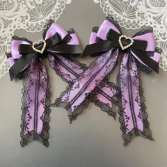 大きめハート♡ダブルリボン 　紫×黒　パープル　ヘアクリップ  量産型　地雷　ゴスロリ　天使界隈　サブカル　コンカフェ