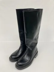 ZARA ザラ ブーツ 38 ブラック 合成皮革/人工皮革 無地 ラウンドトゥ ロング 紐なし フラット