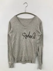 RODEO CROWNS ロデオクラウンズ ニット/セーター グレー ニット 前面プリント バックプリント ブランドロゴ ミドル丈 長袖 Vネック