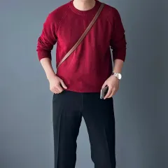 フィット保証 そう丈 63CM クロップド ショート ラウンド 長袖 ニット セーター