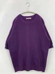 ikka イッカ ニット/セーター L パープル 無地 ミドル丈 半袖 クルーネック(丸首)