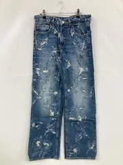 ZARA ザラ デニムパンツ EUR 36 ブルー フルレングス 無地 スタンダード ストレート レギュラー ヴィンテージ クラッシュ・ダメージ
