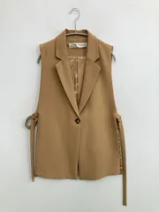 ZARA ザラ ベスト USA XS ベージュ 無地 リボン