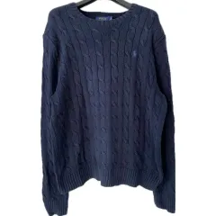 M ポロ ケーブル編み ニット コットン ラルフローレン ケーブル セーター ネイビー メンズ ネイビー