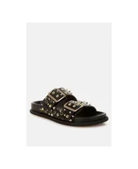 ロンドンラグ レディース シューズ サンダル トール London Rag Jayata Metallic Stud Embellished Sliders Black ブラック