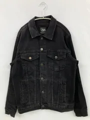 ZARA ザラ デニムジャケット USA XL ブラック 無地 フードなし ボタン留め