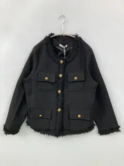 ap retro アプレトロ ノーカラージャケット F ブラック ツイード 無地 フリンジ ショート丈