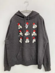 Disney ディズニー パーカー L グレー コットン 裏起毛 前面プリント ブランドロゴ プルオーバー 長袖