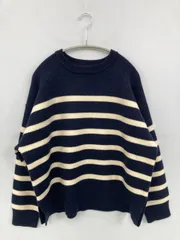 ZARA ザラ ニット/セーター M ネイビー ボーダー柄 長袖 クルーネック(丸首)
