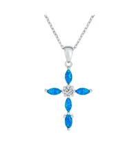 ブリング レディース アクセサリー ネックレス・チョーカー・ペンダントトップ レース Bling Jewelry Religious Faithope Love CZ Accent Created Blue Synthetic Opal Cross Penda