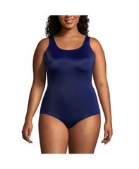 Lands End Women's Plus Size Long Chlorine Resistant Soft Cup Tuglessporty One Piece Swimsuit, Deep Sea Navy