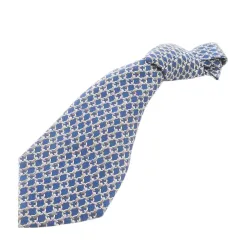 エルメス HERMES ネクタイ ワイド シルク 絹 チェーン柄 総柄 青 ブルー /CK24 ■GY18