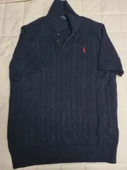ポロラルフローレン ネイビー ケーブル 半袖 ニット M