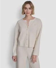 ダナキャランニューヨーク レディース アウター ニット・セーター プチ カーディガン 長袖 DKNY Jeans Petite LongSleeve Button Front Cardigan Eggnog