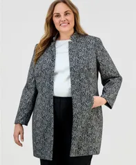 カスパール レディース アウター ジャケット・ブルゾン プラスサイズ ニット Kasper Plusize Knit Jacquard Long Jacket Blackvanilla Ice ブラック