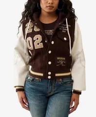 トゥルーレリジョン レディース アウター パーカー・スウェット ジャケット True Religion Womens Anniversary Varsity Jacket Ganache