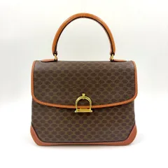 CELINE マカダム柄 PVC ブラウン×ライトブラウン ハンドバッグ ゴールド