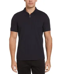 ペリーエリス メンズ トップス ポロシャツ リブ シャツ ニット Perry Ellis Mens SlimFit RibbedKnit 14Zip Polo Shirt Dark Sapphireのサムネイル