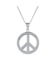 ブリング レディース アクセサリー ネックレス・チョーカー・ペンダントトップ レース Bling Jewelry Pave Cubic Zirconia CZ Open Peace Sign Pendant Necklace Sterling Silver W