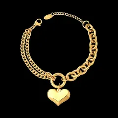 【N045】ブレスレット　メンズ　レディース　ゴールド　チェーン　ハート　アクセサリー　ファッション　お洒落