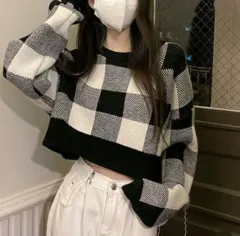 チェック ニット クロップド セーター 2 (free) (3 COLOR)