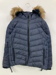 GAP ギャップ ダウンジャケット/コート XS ネイビー コットン フェイクファー 無地 キルティング ショート丈 フードあり ジップアップ