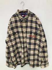 TOMMY JEANS トミージーンズ シャツ/ブラウス XL ベージュ コットン チェック柄 ブランドロゴ 刺繍 長袖 ミドル丈 レギュラーカラー