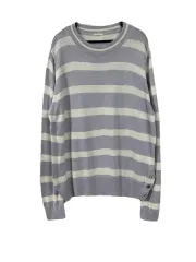 XL GU ジーユー コットンブレンド ストライプ ラウンドネック ニット