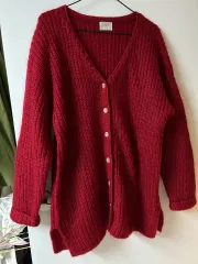 赤モヘア 編み カーディガン オーバーサイズ Free!
