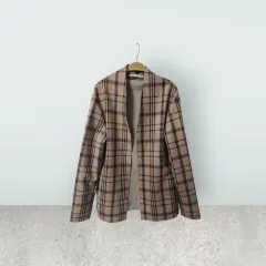 ZARA スウェード チェック柄 オープンタイプ ジャケット
