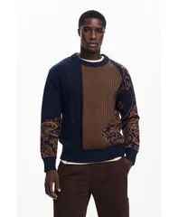 デジグアル メンズ アウター ニット・セーター Desigual Mens Paisley sweater Dark blue ブルーのサムネイル
