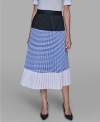 カール ラガーフェルド レディース ボトムスカート プリーツ カラーブロック KARLAGERFELD PARIS Womens Colorblock Pleated Stripe PullOn Skirt French Blue Combo ブルー