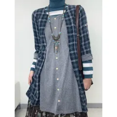 日本ヴィンテージ 森女系 森ガール CHECKED レイヤード 半袖 ミニ ONE PIECE