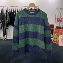 FREE ラウンドネック ストライプ ニット セーター
