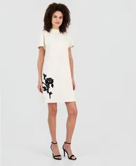アンクライン レディース トップス ワンピース モックネック フラワー柄 フラワー Anne Klein Womens Mock Neck Floral Appliqu Dress ANNE WHIT