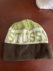 00s ヴィンテージ STUSSY ステューシー Spellout ニット ビーニー ブラウン/ライム グリーン