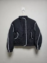 ブラック キルティング バイカラー クロップド ダウン アウター