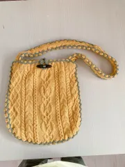 マスタードイエロー ヴィンテージ ニットバッグ