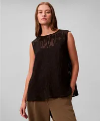 カルバンクライン レディース トップス シャツ ノースリーブラウス Calvin Klein Womensleeveless Burnout Blouse Black ブラック
