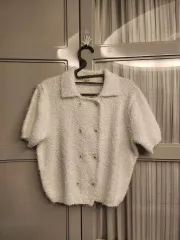 新品) 白 ブークレ カーディガン