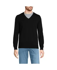 ランズエンド メンズ アウター ニット・セーター Vネック セーター コットン Lands End Mens Fine Gauge Cotton V Neck Sweater Black ブラック