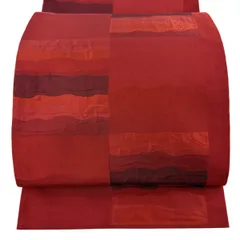 【美品】 袋帯 秀品 木屋太 落款 変わり市松 幾何学模様 茜色 六通 正絹 【中古】のサムネイル