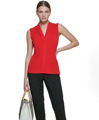 カルバンクライン レディース トップス シャツ Vネック ノースリーブ Calvin Klein Gathered VNeck Sleeveless Top Red レッド