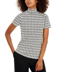 アンクライン レディース トップス シャツ 半袖 Anne Klein ShortSleeve MockNeck Top Anne Whiteanne Black ホワイトのサムネイル